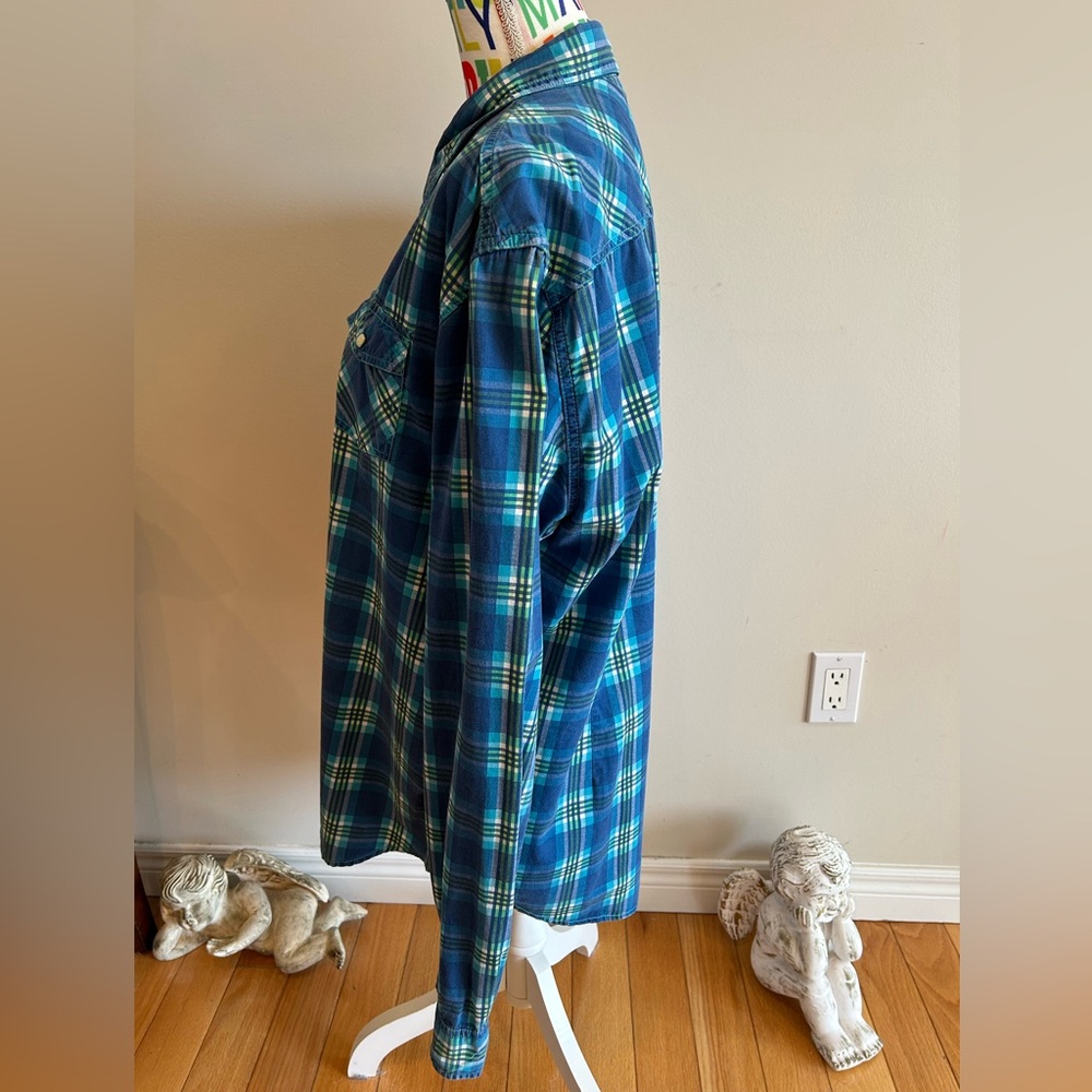 Original American Pearl Snap Blue Plaid Men's Shirt - Picture 4 of 9